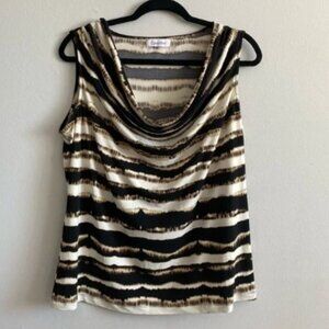 Calvin Klein Cowl Neck Lightly Patterned Tank Style Blouse - XL in Earthy Tones